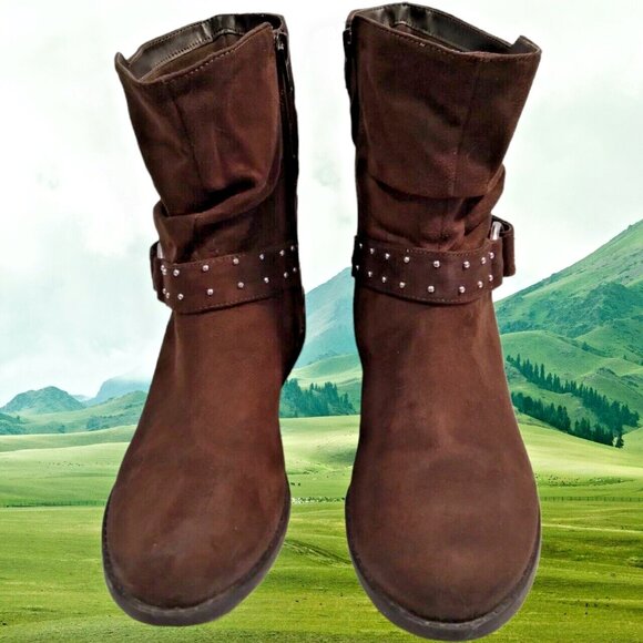 American Eagle Boots Womens Size 7 Ankle Brown Beaded Studs Faux Leather Boots - Picture 1 of 14